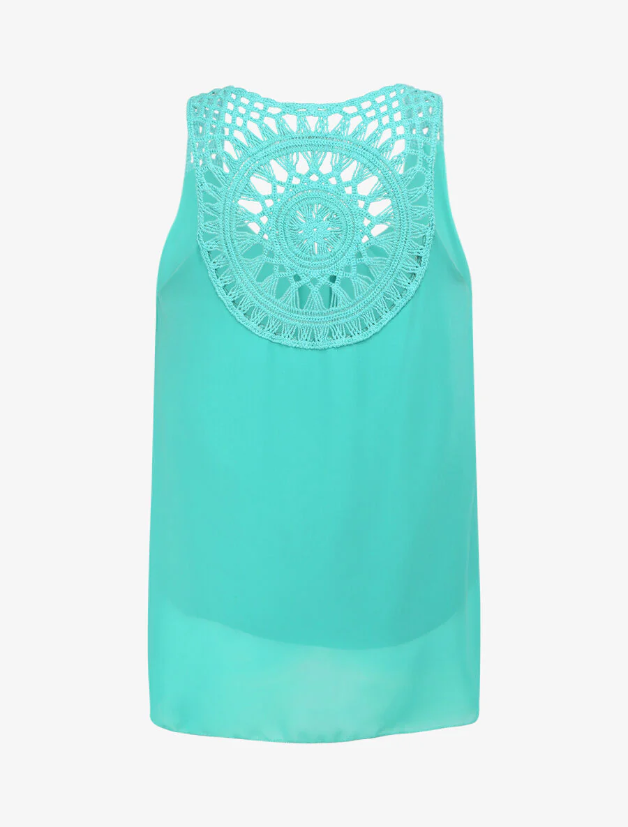Top ample uni à dos en crochet - Turquoise - Image 2