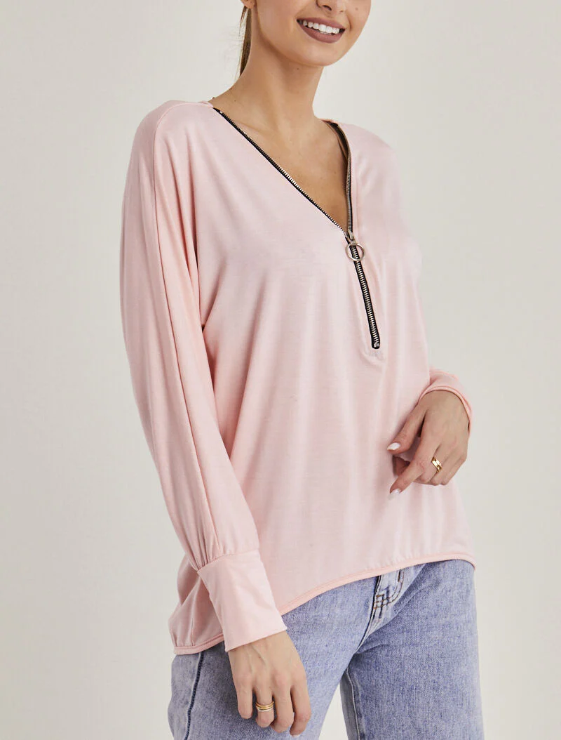 Top asymétrique à zip - rose