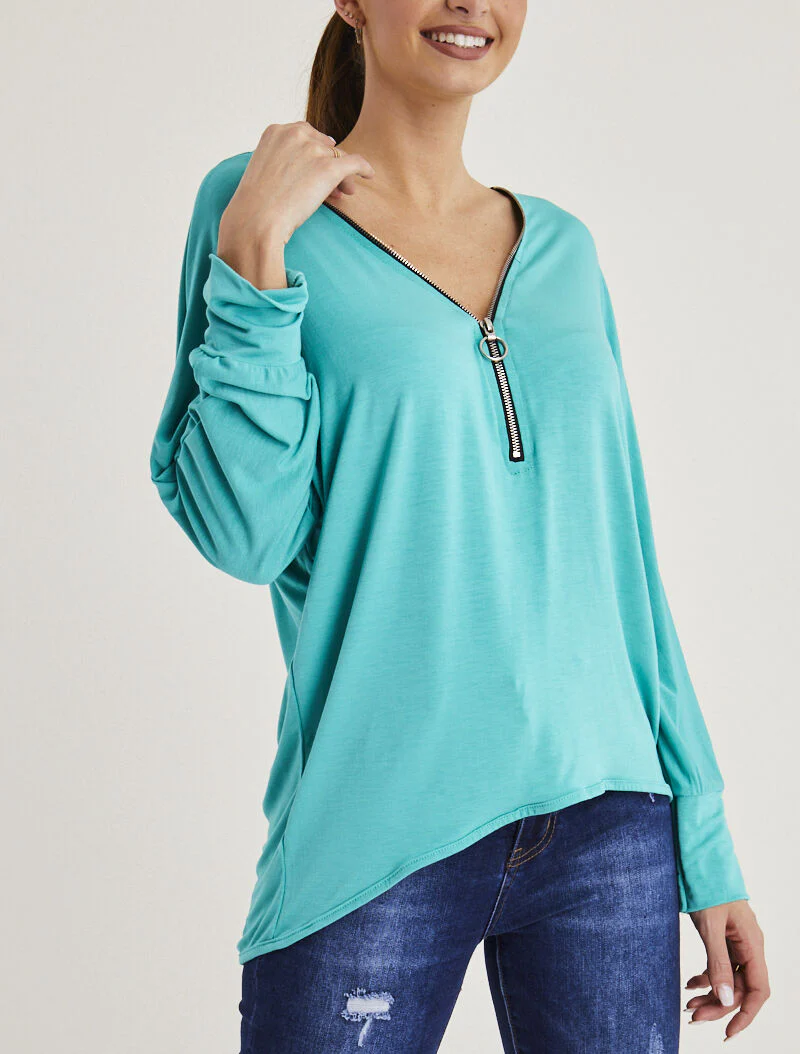 Top asymétrique à zip - vert menthe