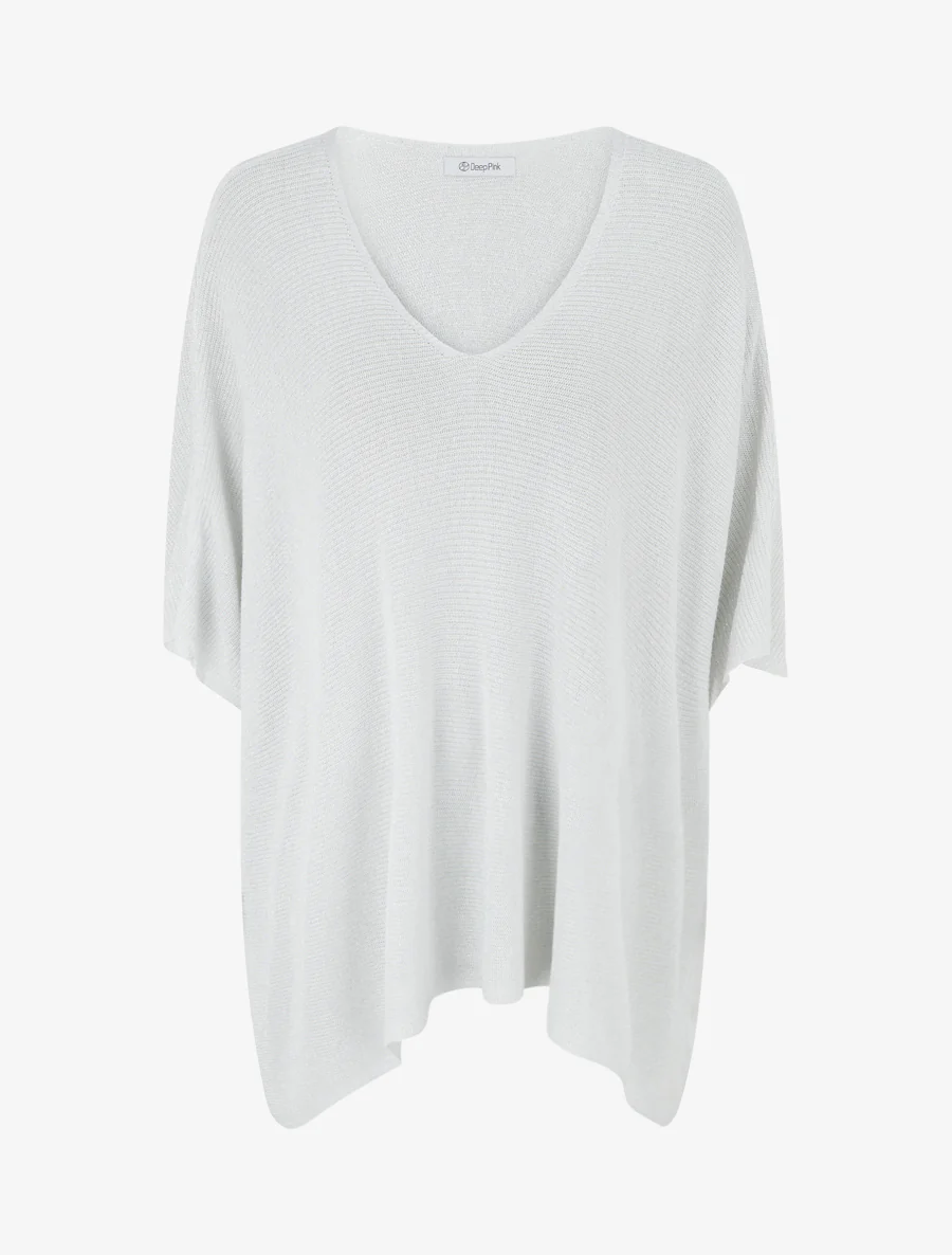 Top asymétrique manches courtes en maille fine irisée - Blanc