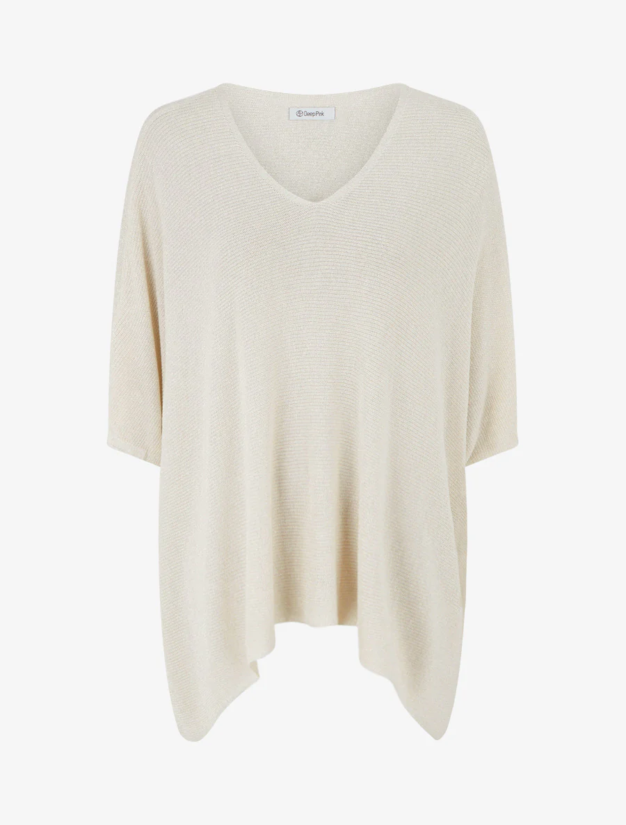 Top asymétrique manches courtes en maille fine irisée - Beige
