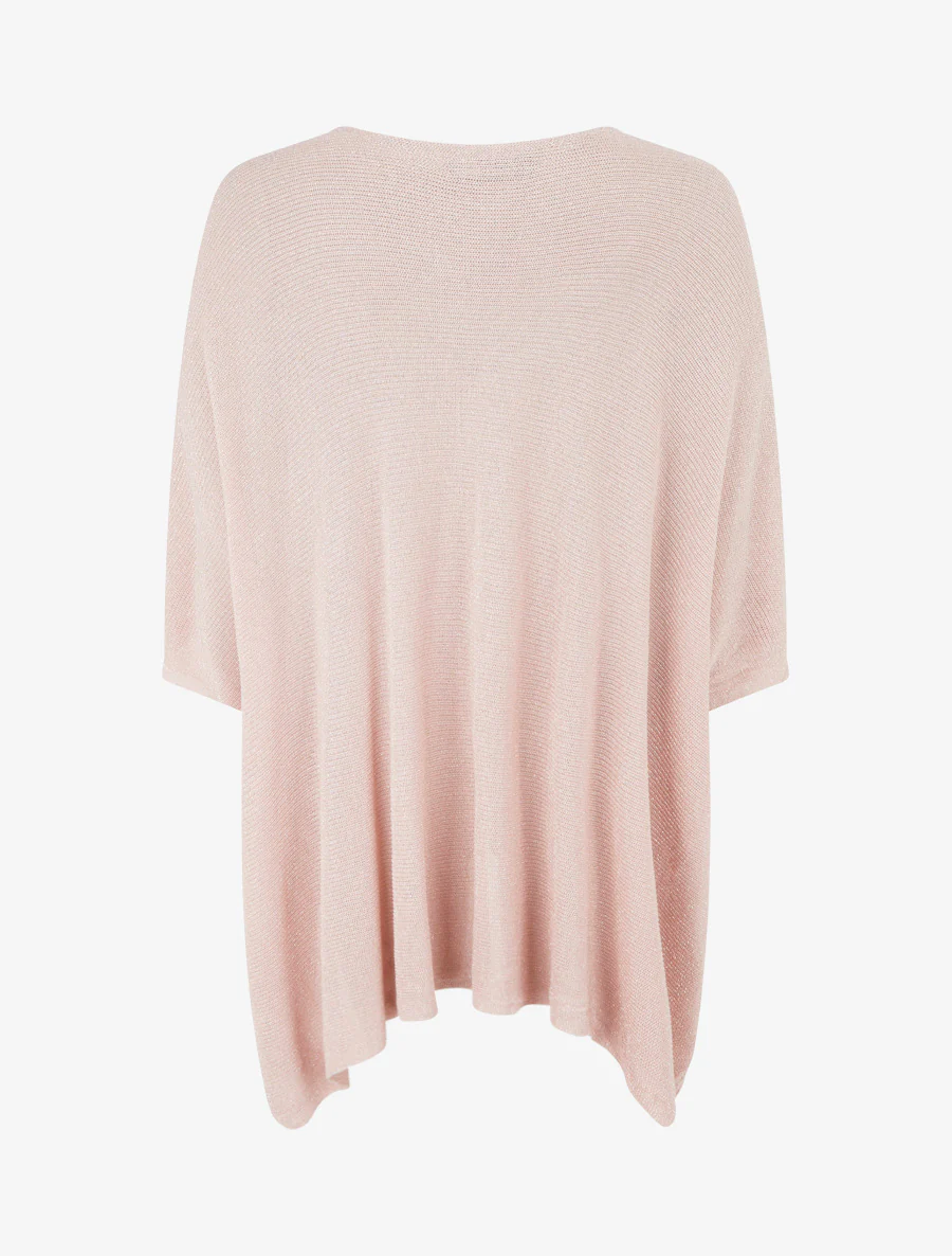 Top asymétrique manches courtes en maille fine irisée - Rose - Image 2