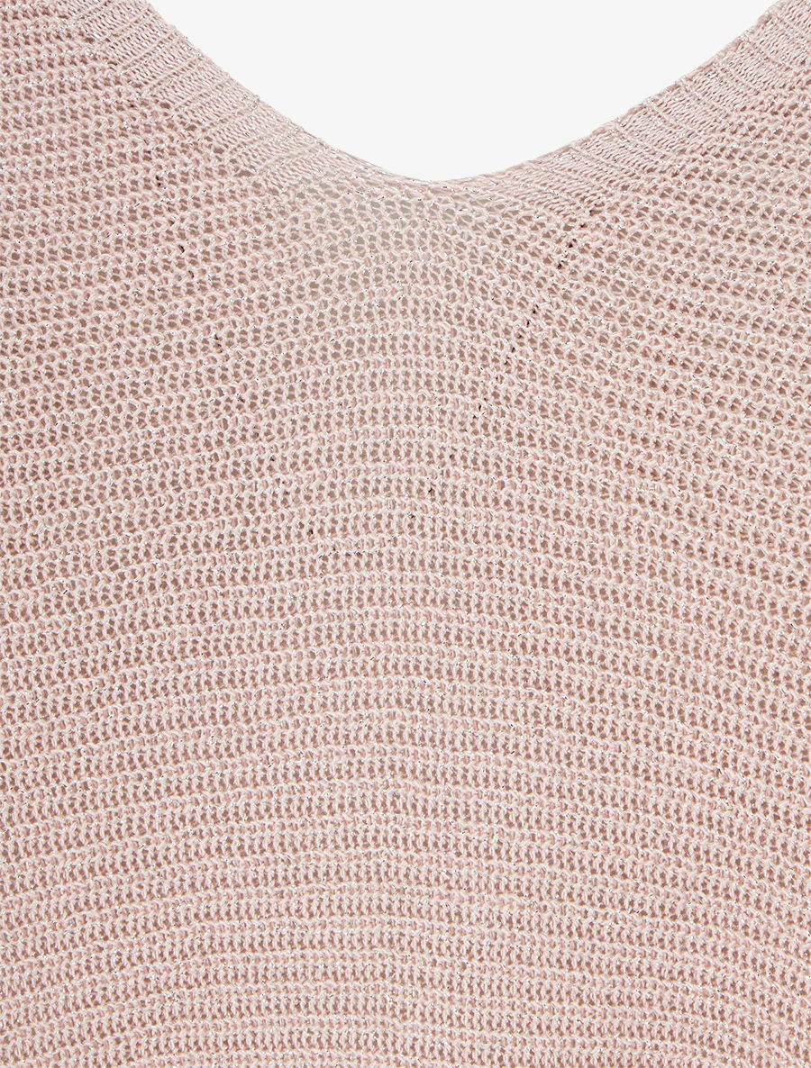 Top asymétrique manches courtes en maille fine irisée - Rose - Image 3