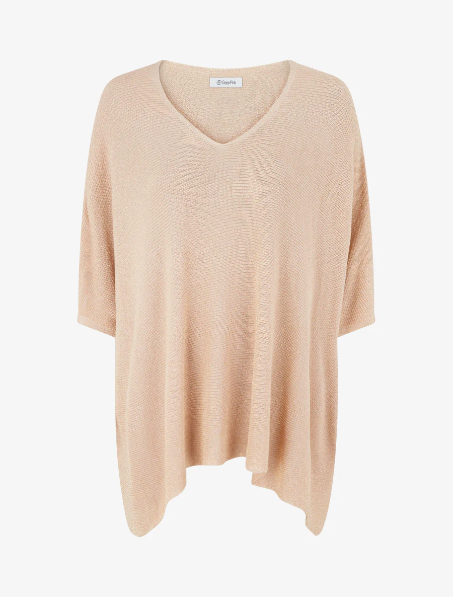 Top asymétrique manches courtes en maille fine irisée - Beige rosé