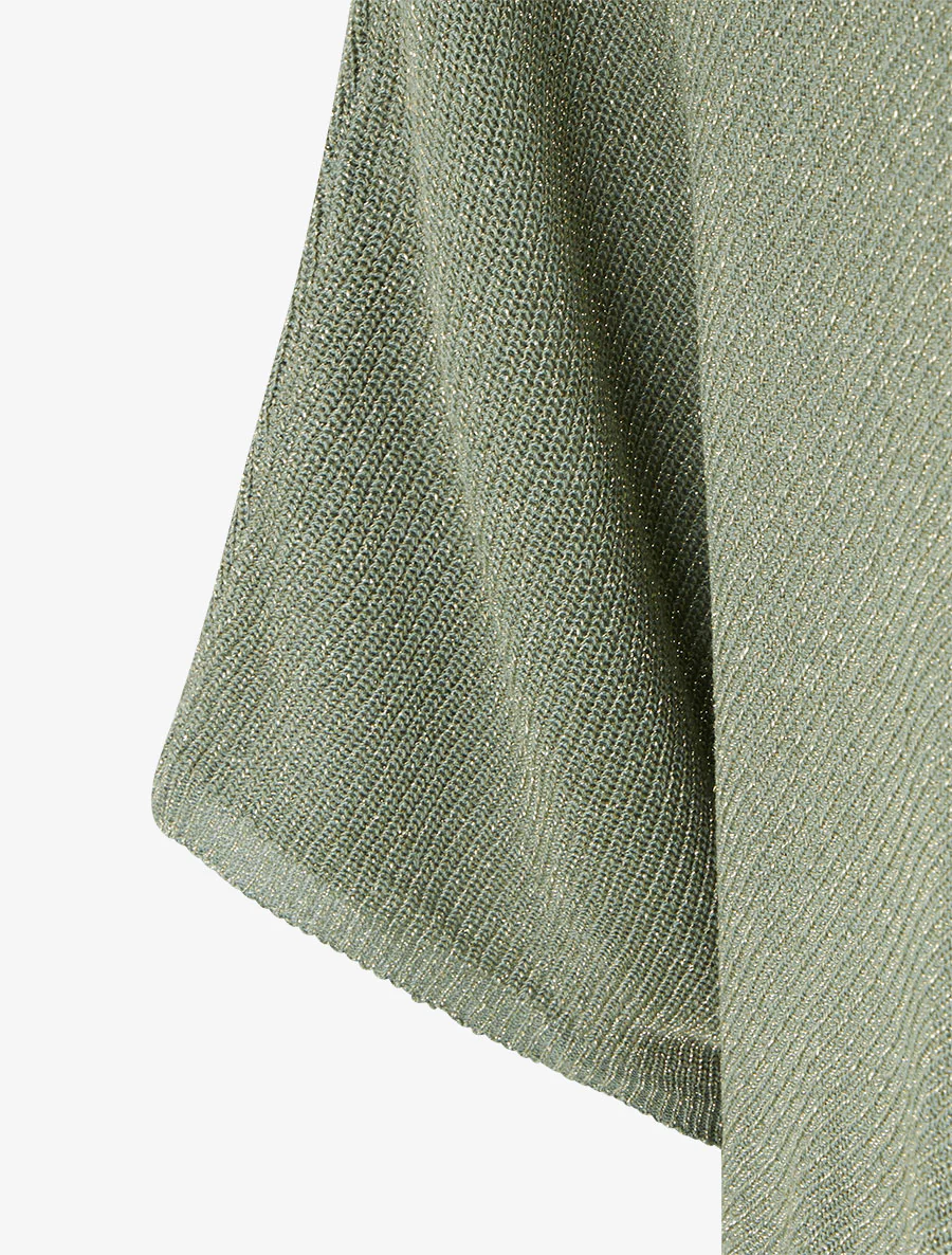 Top asymétrique manches courtes en maille fine irisée - Kaki - Image 3