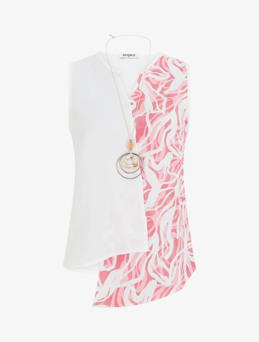 Top asymétrique sans manches imprimé abstrait - Rose
