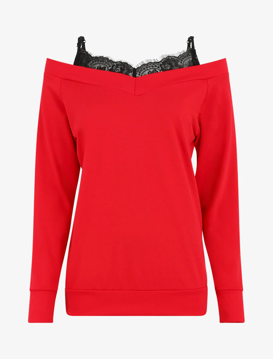 Top bardot trompe l'oeil - Rouge
