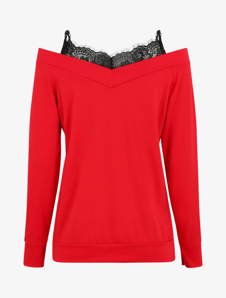 Top bardot trompe l'oeil - Rouge - Image 2