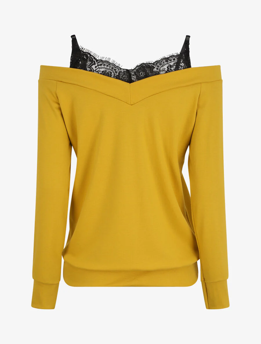 Top bardot trompe l'oeil - Jaune - Image 2