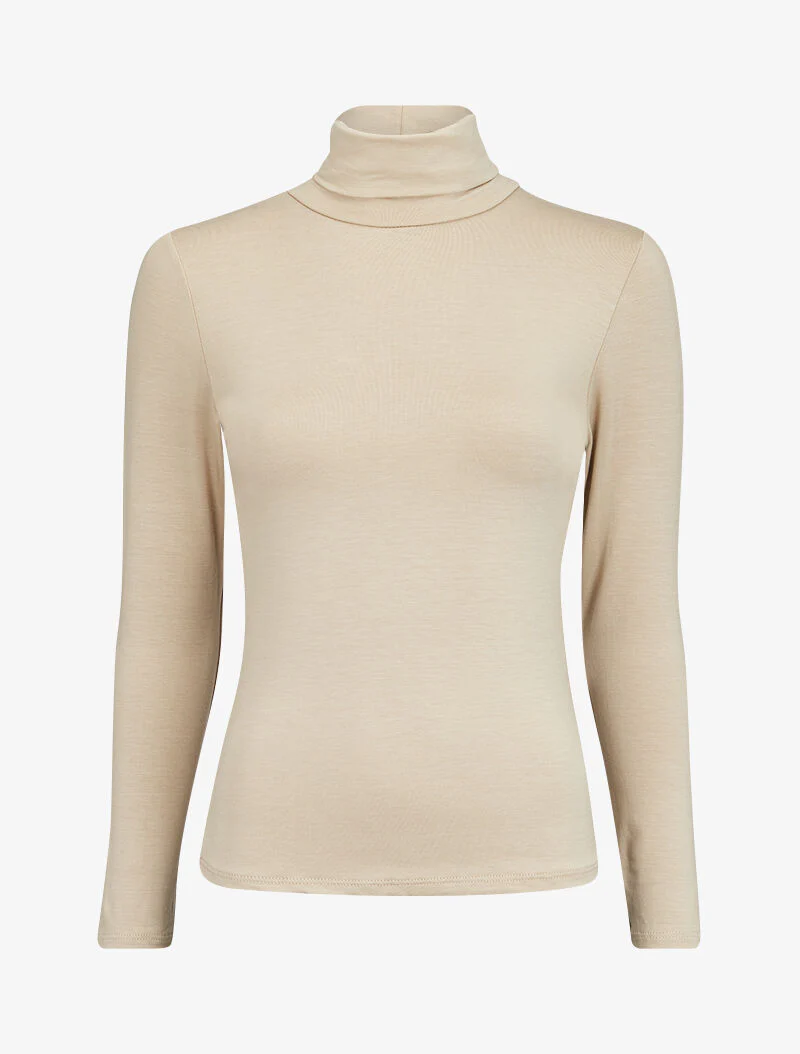 Top basique à col roulé stretch - Beige - Image 2