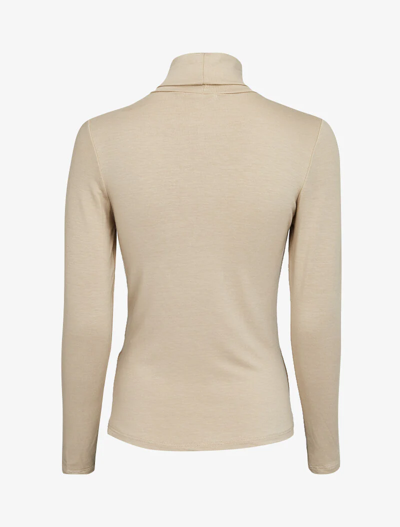 Top basique à col roulé stretch - Beige - Image 3