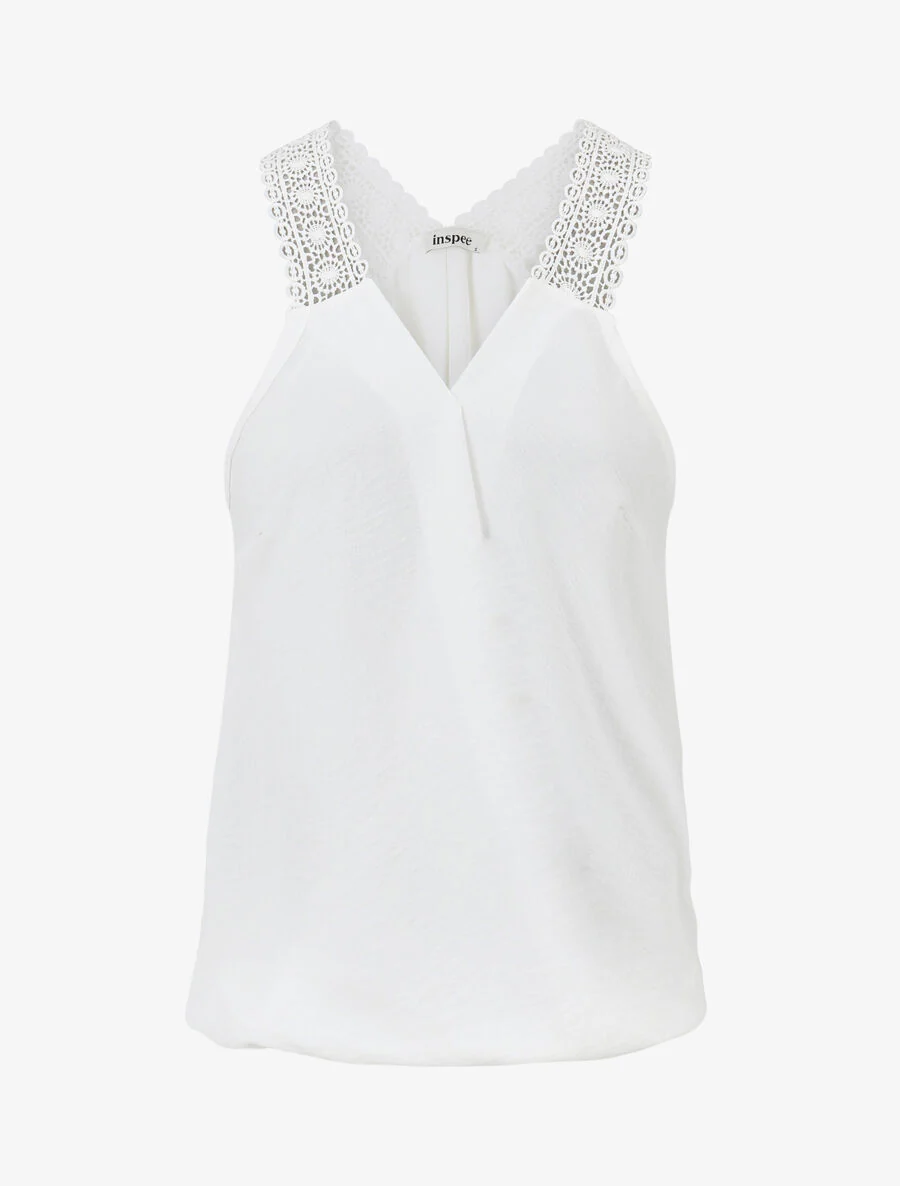 Top boule à détail broderie - Blanc