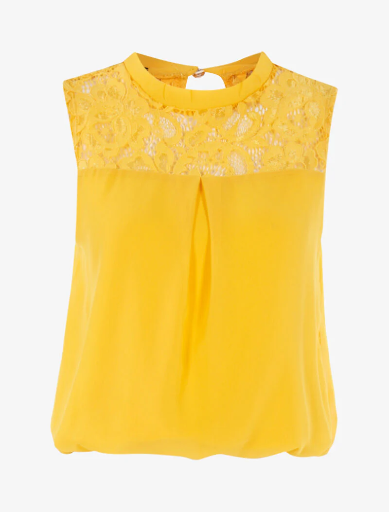 Top boule à empiècement dentelle - jaune