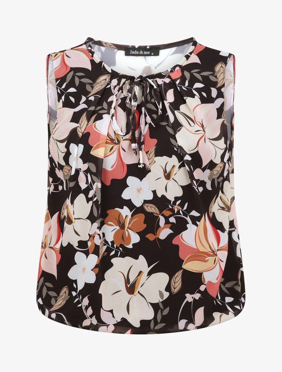 Top boule à imprimé fleurs diverses - Noir
