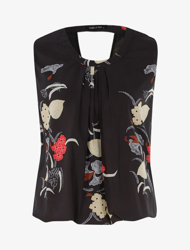 Top boule à imprimé floral - noir