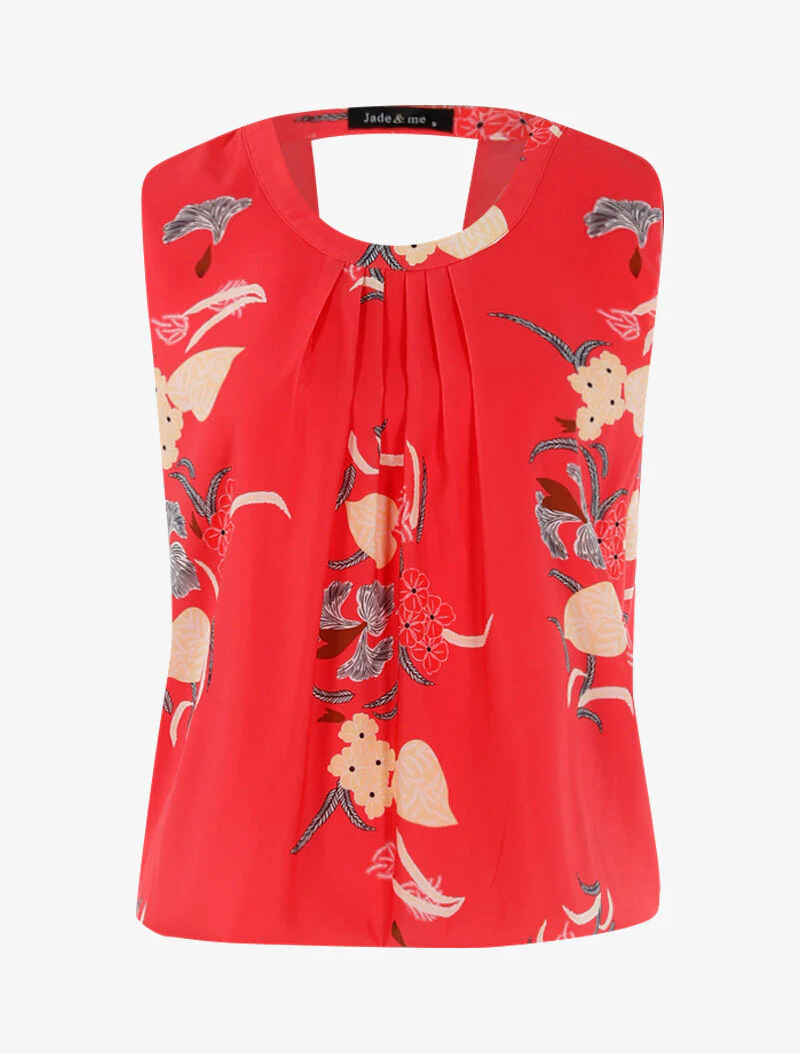Top boule à imprimé floral - corail