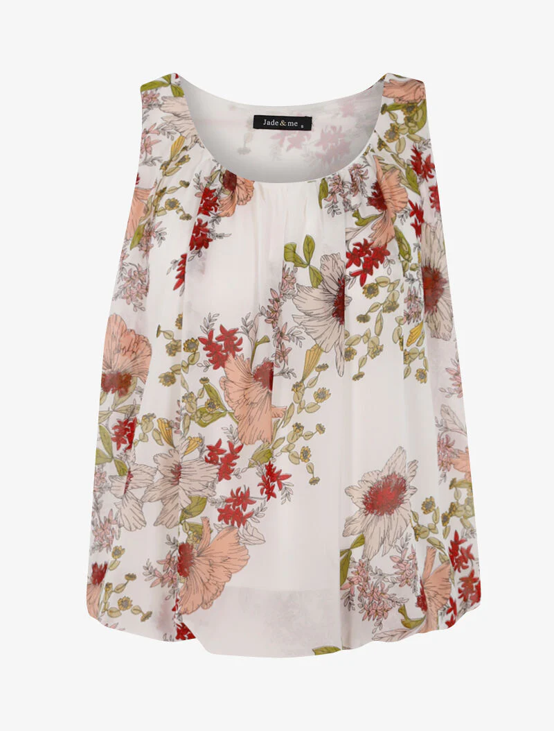 Top boule à imprimé floral - ecru
