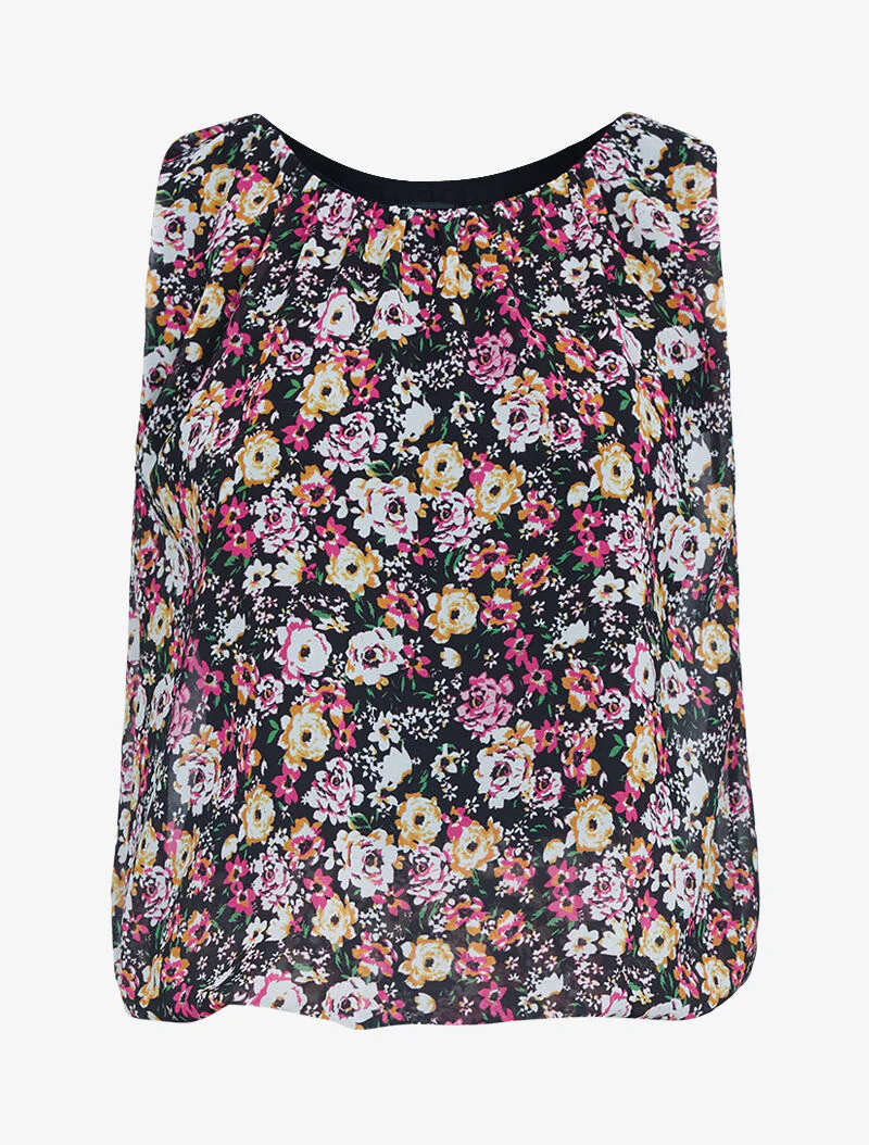 Top boule à imprimé floral - fushia