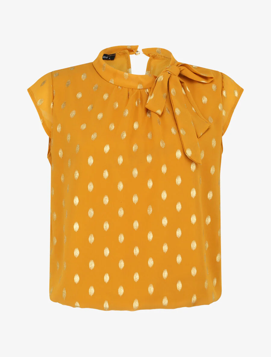 Top boule à pois stylisés et lamés - Moutarde