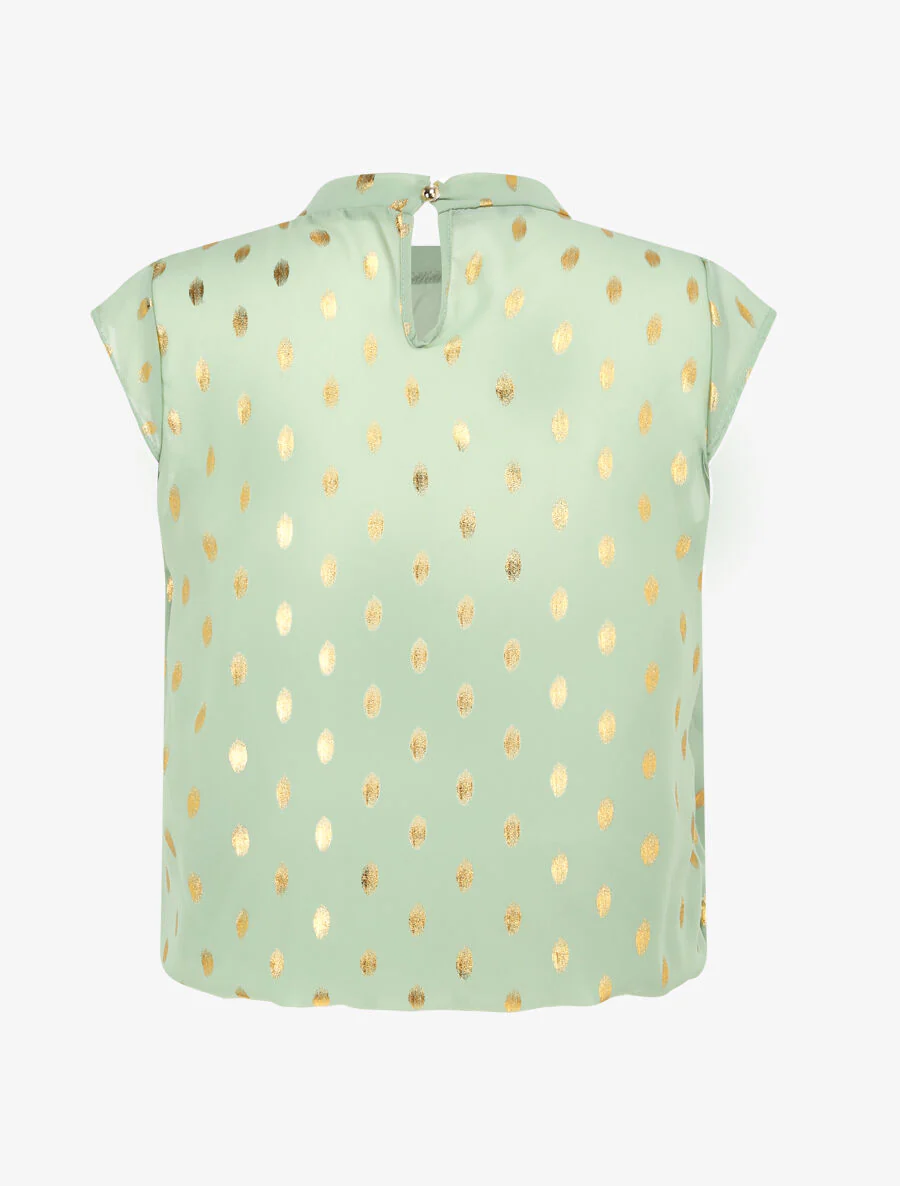 Top boule à pois stylisés et lamés - Vert clair - Image 2