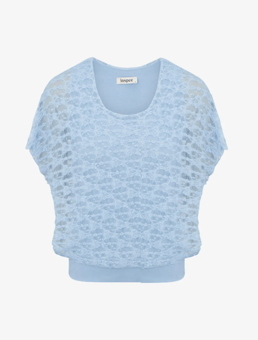 Top boule en dentelle - Bleu ciel