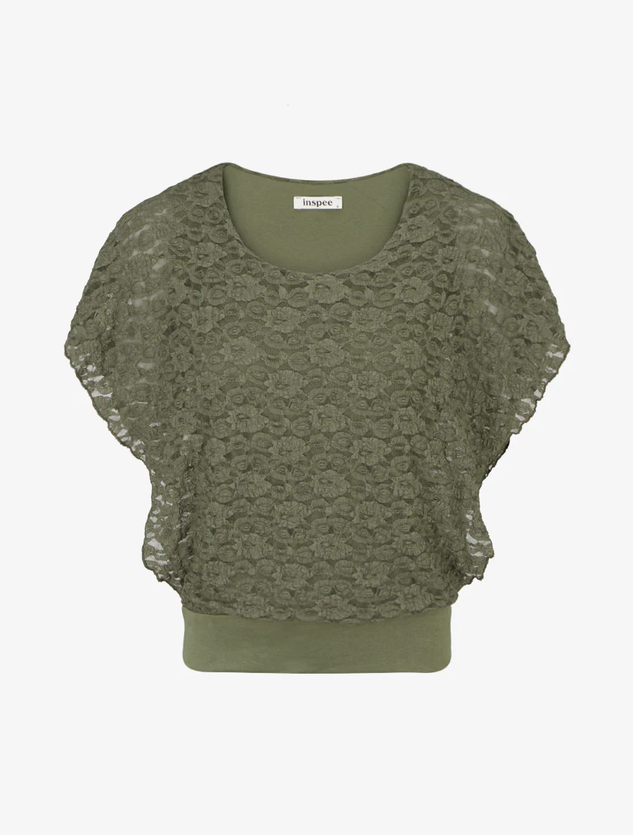 Top boule en dentelle - Kaki