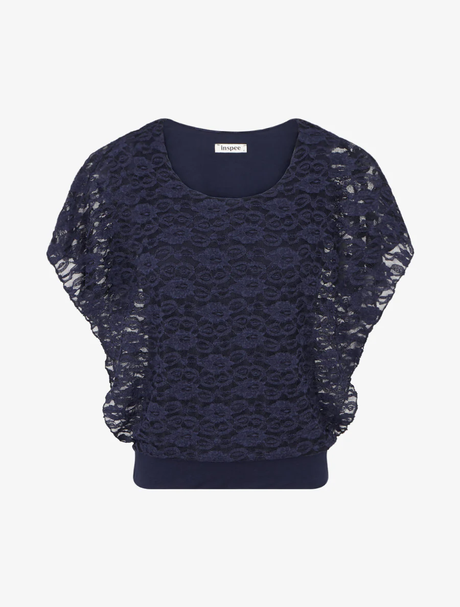 Top boule en dentelle - Marine
