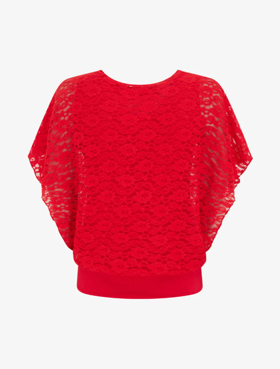 Top boule en dentelle - Rouge - Image 2