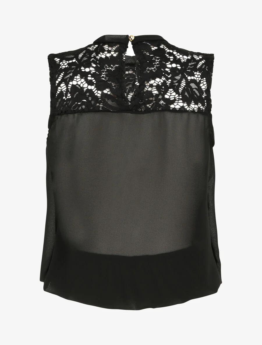 Top boule en voile à épaules en dentelle - Noir - Image 2