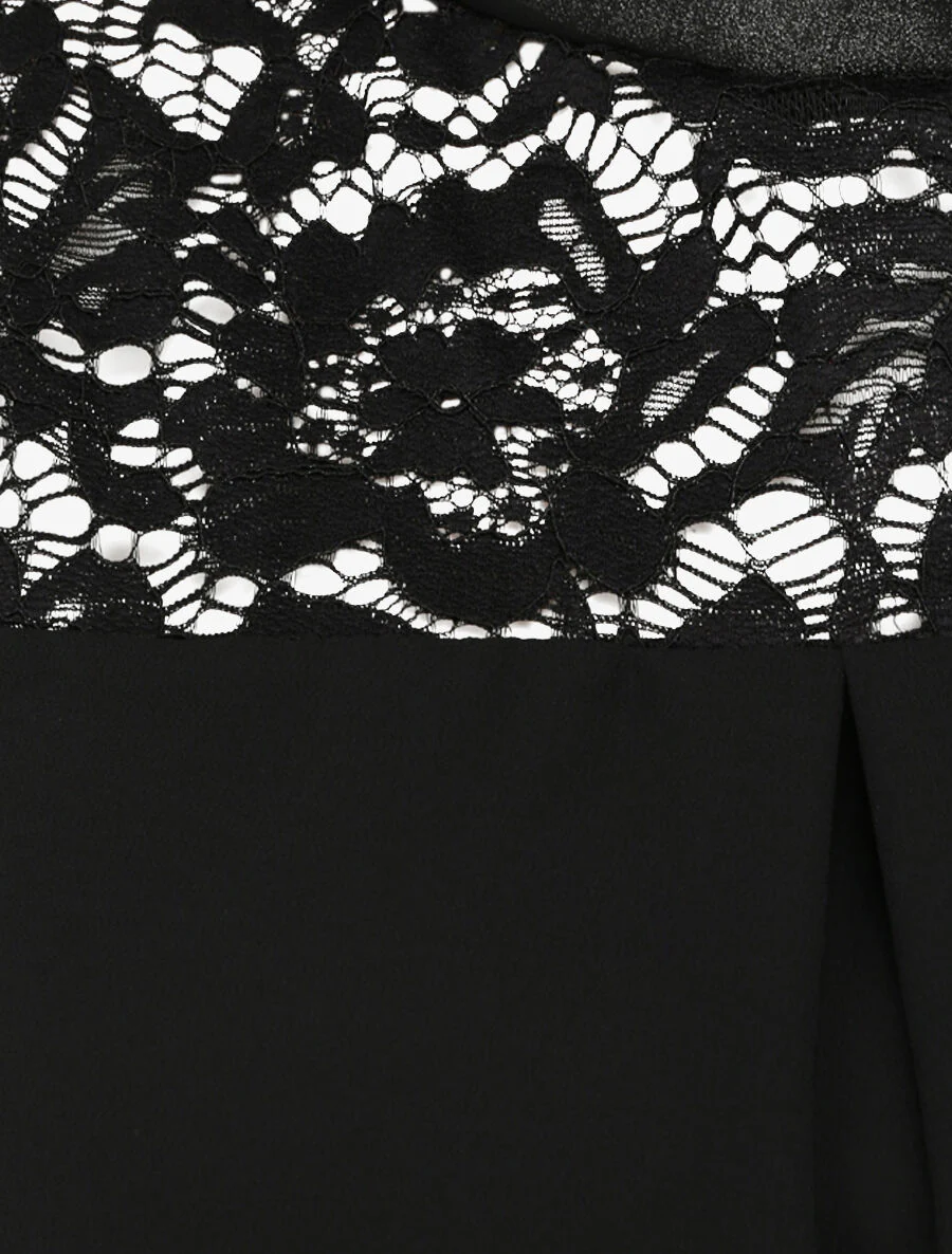Top boule en voile à épaules en dentelle - Noir - Image 3