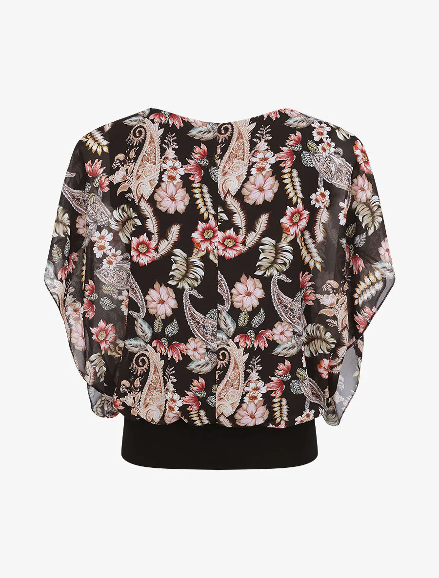Top boule imprimé fleurs baroques - Noir - Image 2