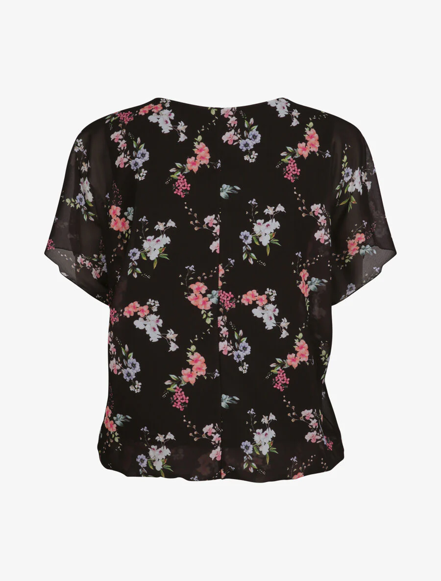 Top boule imprimé fleurs printanières à zip - Noir - Image 2