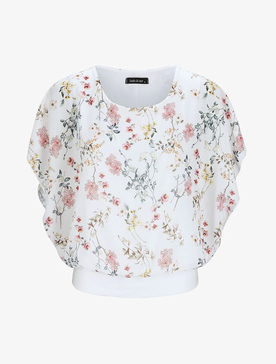 Top boule imprimé fleurs printanières - Blanc