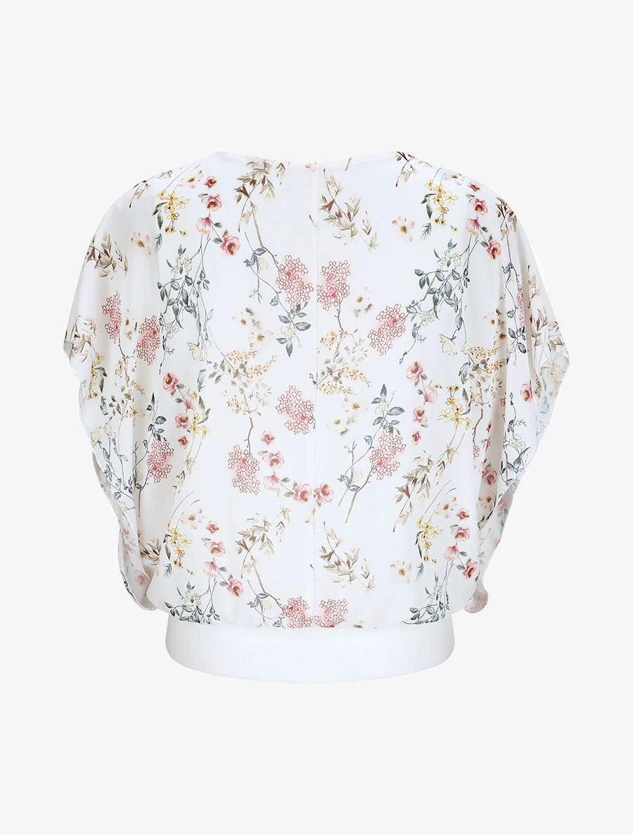 Top boule imprimé fleurs printanières - Blanc - Image 2