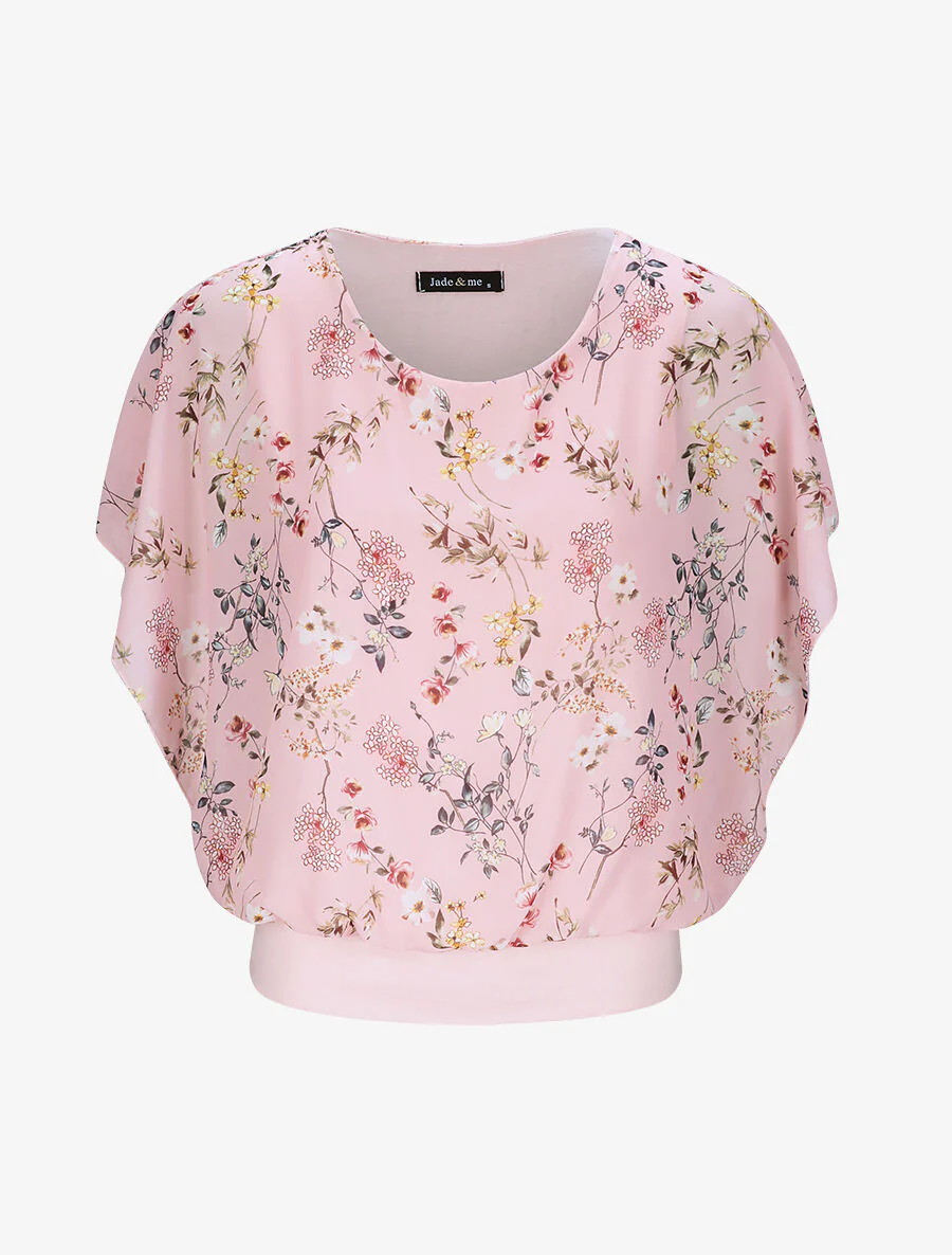 Top boule imprimé fleurs printanières - Rose