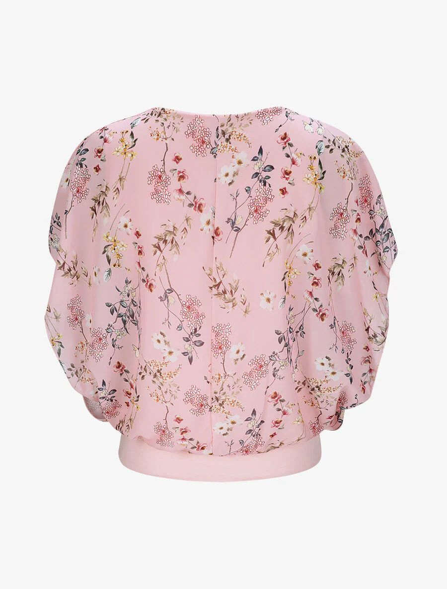 Top boule imprimé fleurs printanières - Rose - Image 2