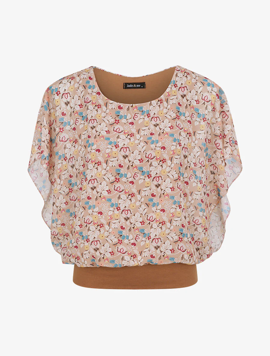 Top boule imprimé fleurs stylisées - Beige - Image 2