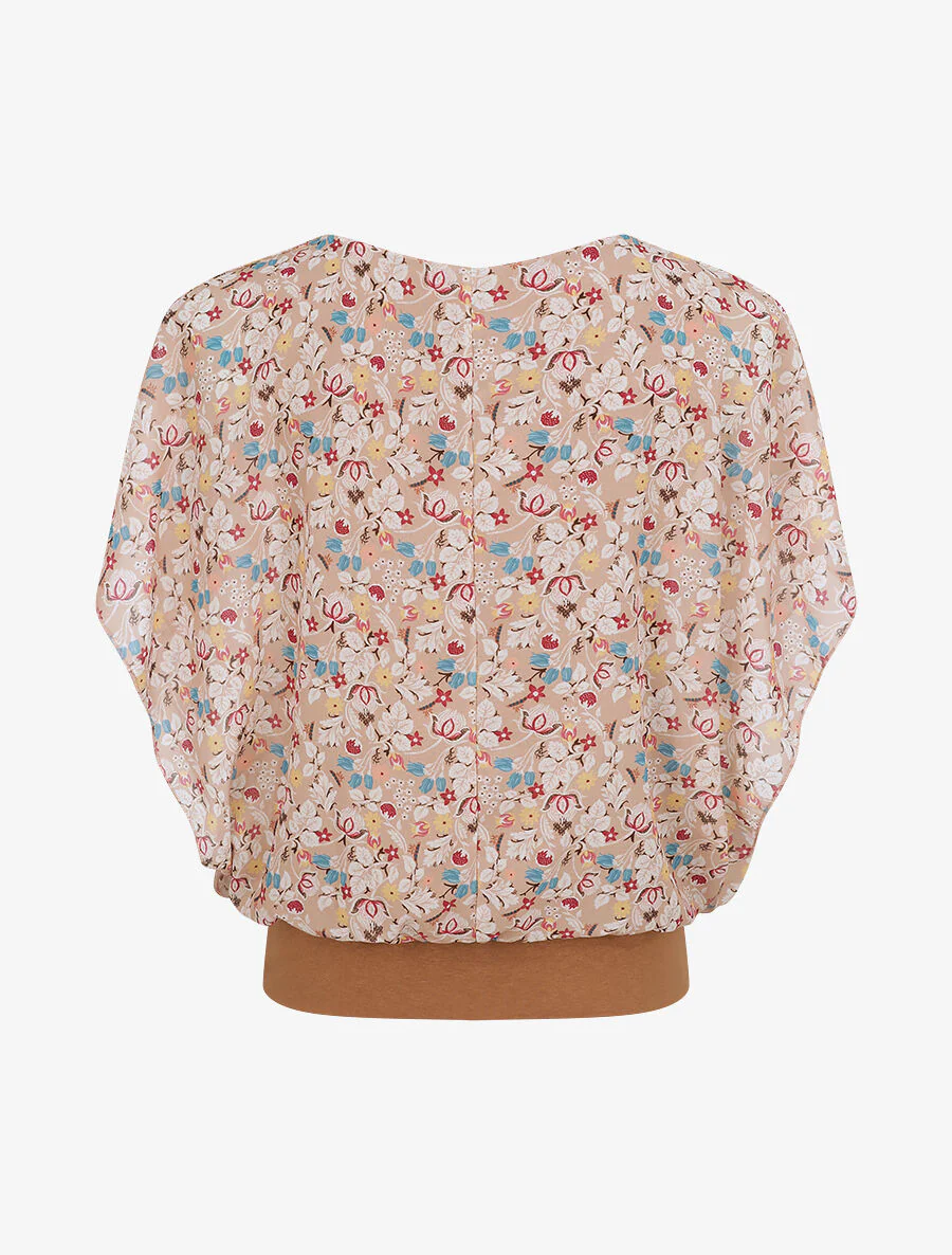 Top boule imprimé fleurs stylisées - Beige - Image 3