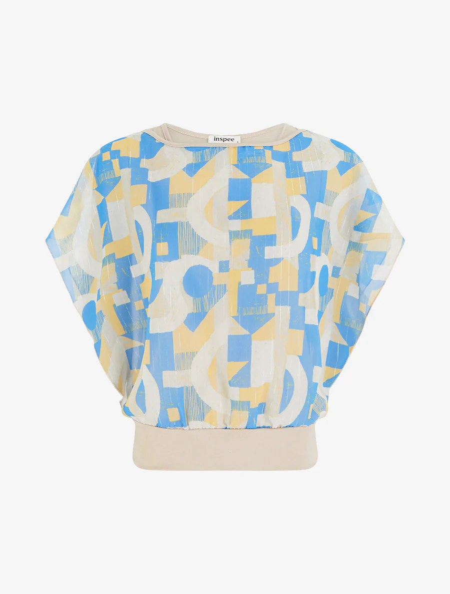 Top boule manches courtes imprimé graphique - Bleu clair