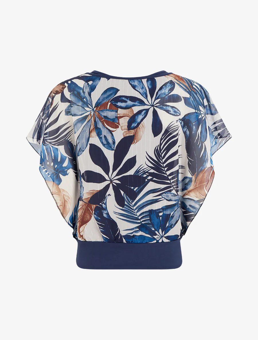 Top boule manches courtes imprimé tropical - Marine - Image 2