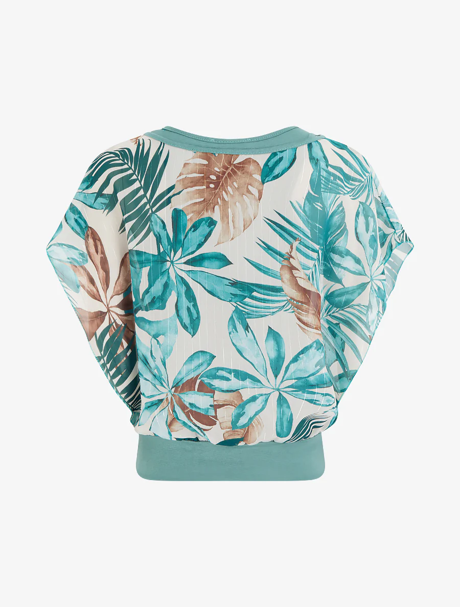 Top boule manches courtes imprimé tropical - Turquoise - Image 2