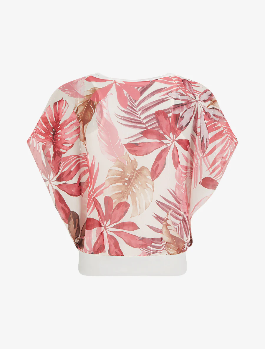 Top boule manches courtes imprimé tropical - Vieux rose - Image 2