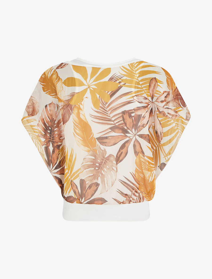 Top boule manches courtes imprimé tropical - Moutarde - Image 2