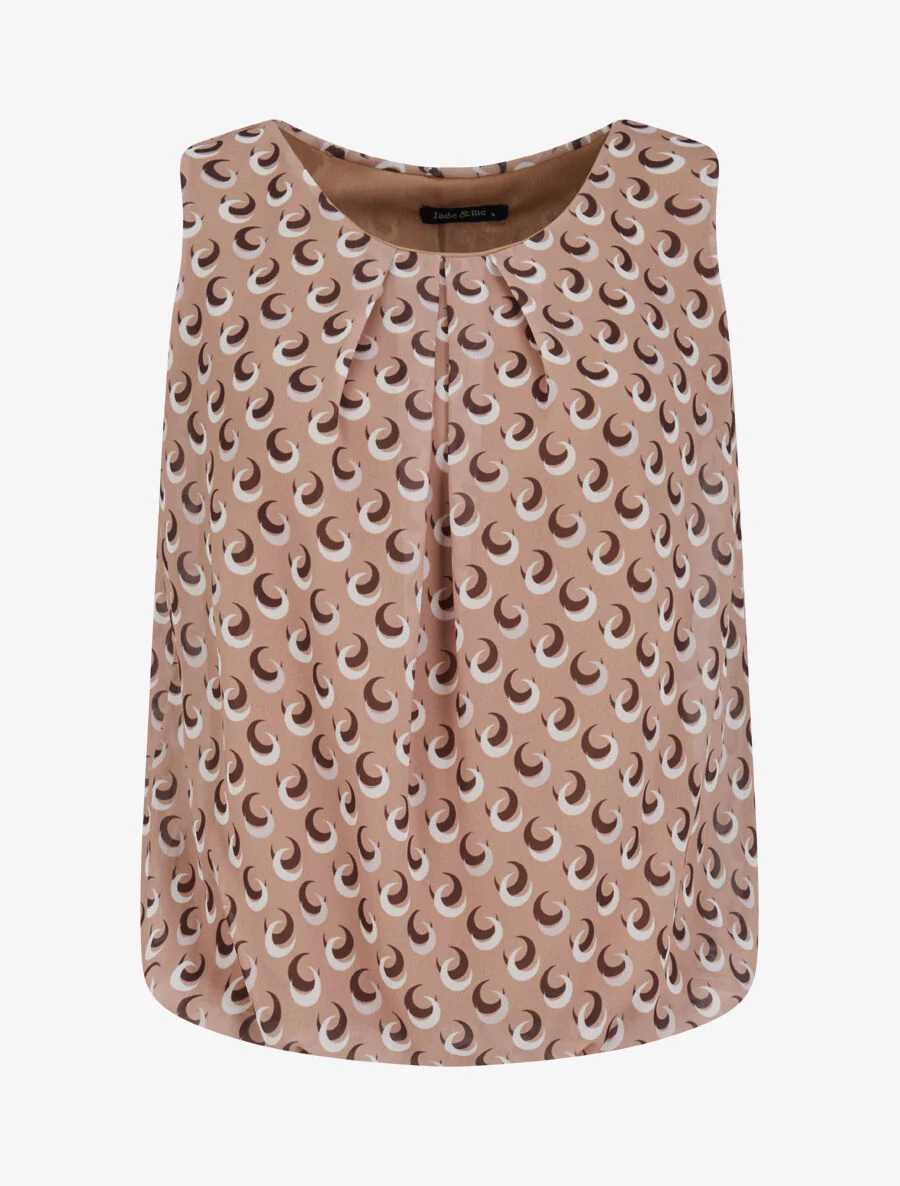 Top boule sans manches à imprimé demi lune - Taupe