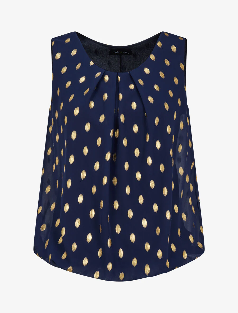 Top boule sans manches à imprimé pois irisés - Marine