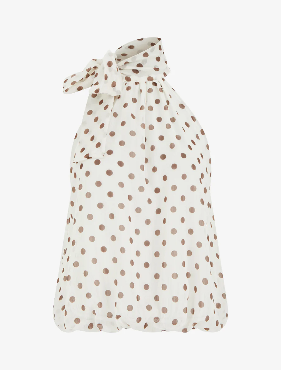 Top boule sans manches à imprimé pois - Écru