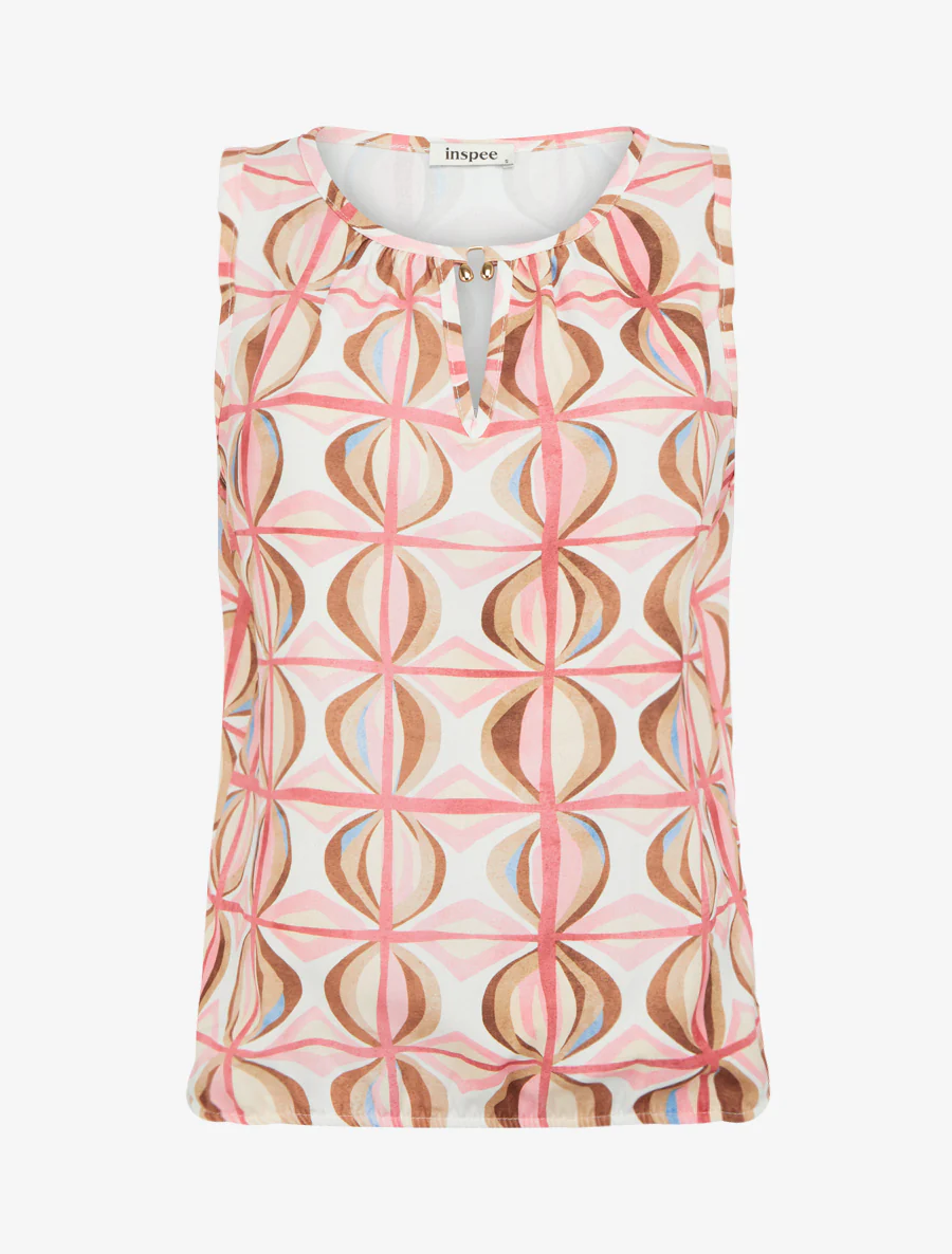 Top boule sans manches imprimé fantaisie - Rose