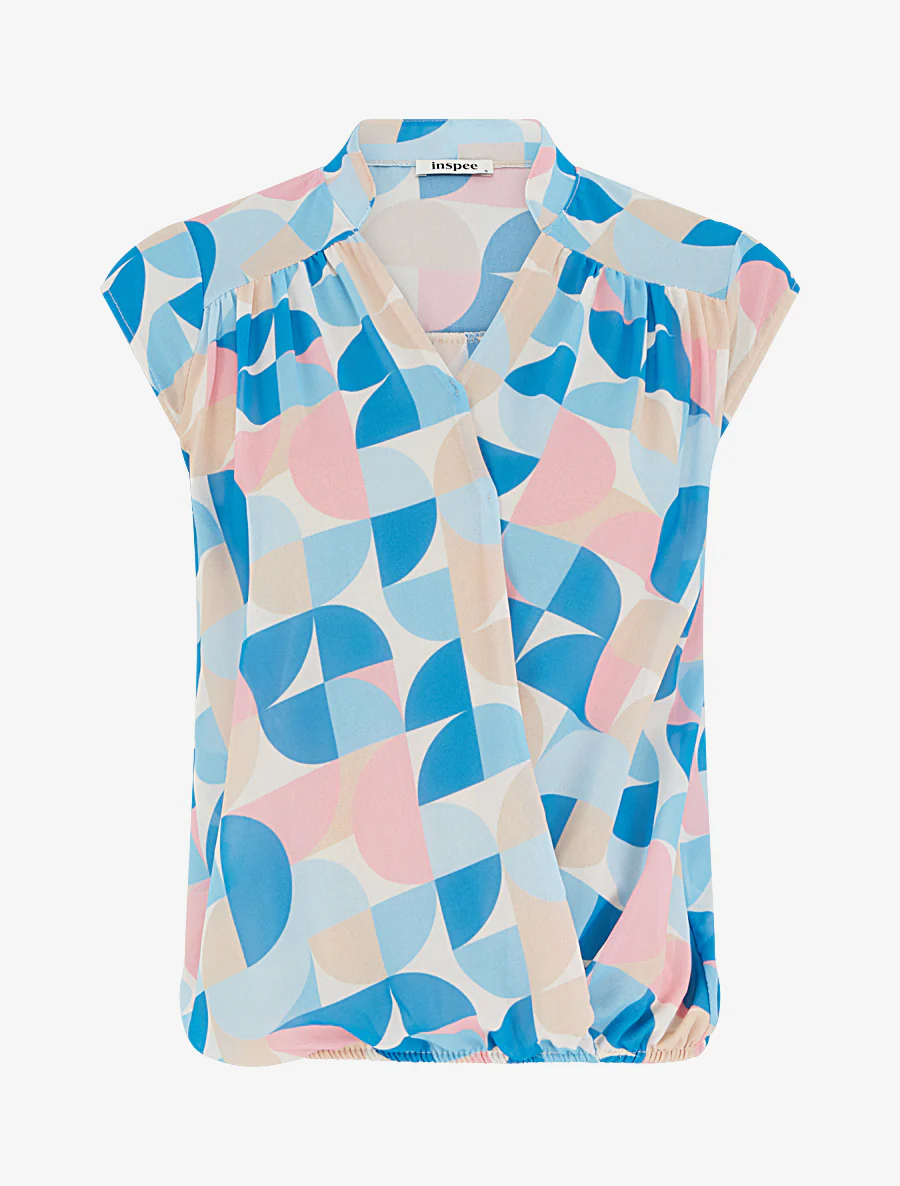Top boule sans manches imprimé graphique - Bleu ciel