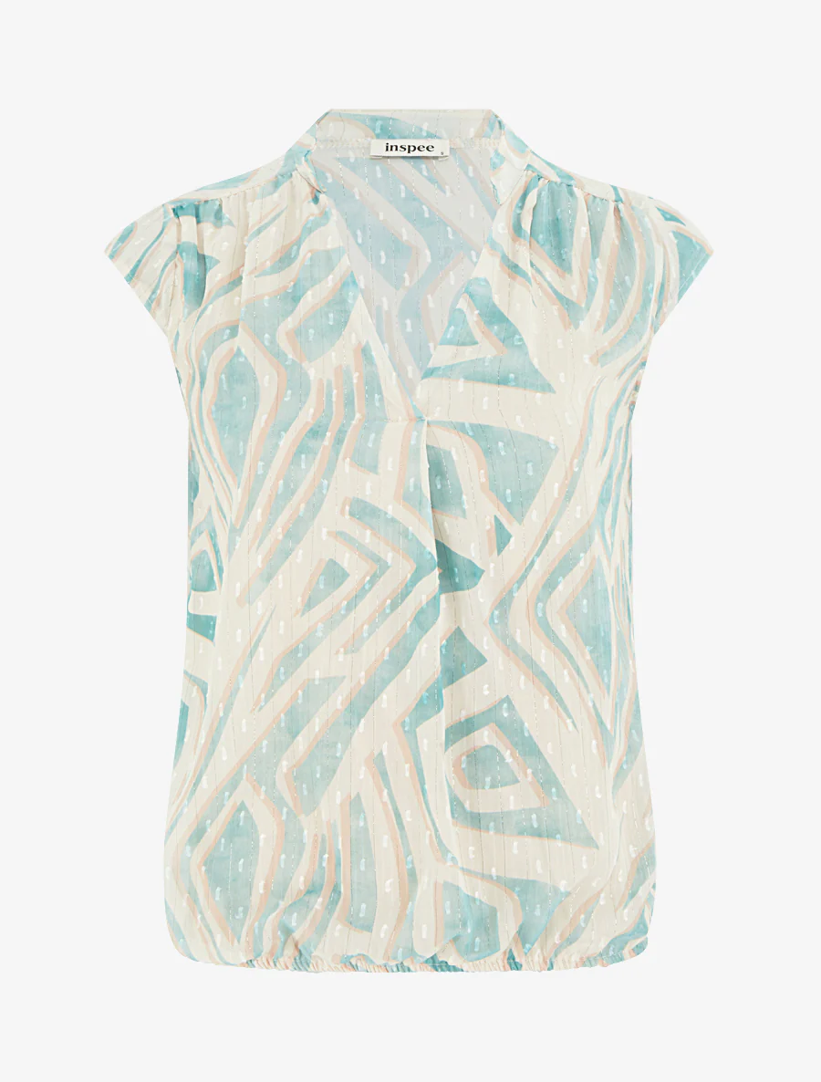 Top boule sans manches imprimé graphique - Turquoise