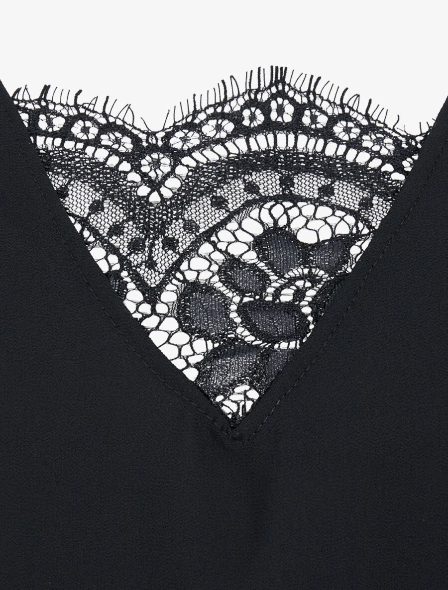 Top boule uni à dentelle - Noir - Image 3